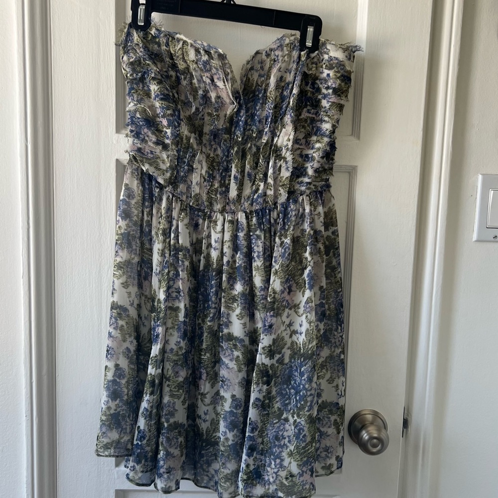 Greylin Strapless Floral Chiffon Dress